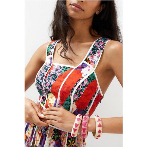 Anthropologie Dress 2P Bhanuni by Jyoti Square Neck Maxi Floral Patchwork Boho - Picture 2 of 16